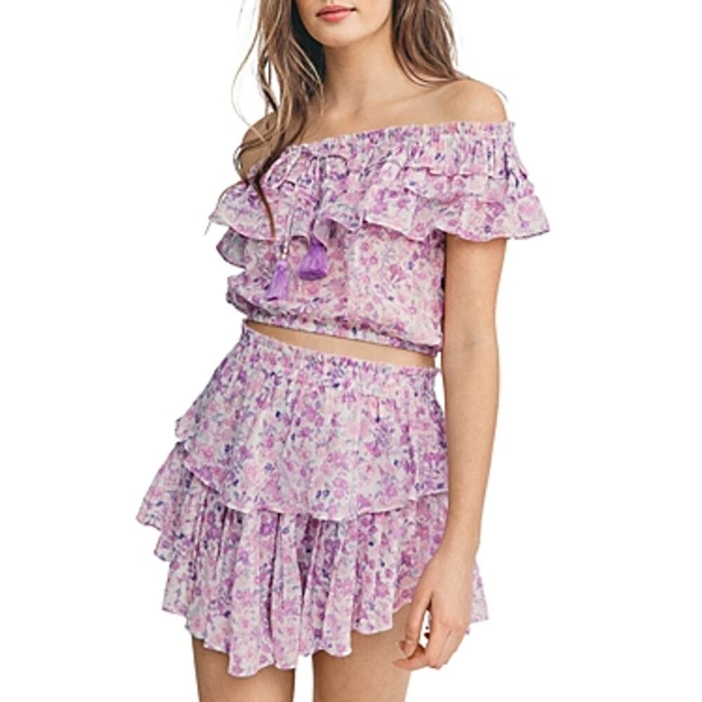 LoveShackFancy Dorin Off-the-Shoulder Crop Top in Purple Iris -‎ Size XL - Picture 3 of 6